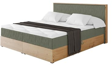 ALTDECOR Boxspringbett mit Matratze und Lattenrost, Topper, Polsterbett mit Bettkasten, Bett mit Stauraum H4-Matratze, Doppelbett, Boxbett - LOLLI9 Olivgrün 180x200