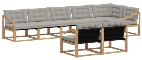 vidaXL Outdoor-Sofagarnitur mit Kissen 8 pcs Weiß und Hellgrau, Gartenmöbel, modernes Outdoor-Sofa, Robustes Eckset für Terrasse, Lounge und Komfort
