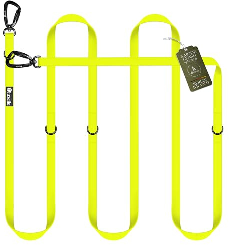 BLUZELLE Laisse Chien Étanche Solide 3m pour Chiens Petits à Grands (10-100kg) – Bandoulière Réglable – WEATHERGUARD – 2X Mousquetons de Sécurité – Marque Allemande, Couleur:Jaune Fluo