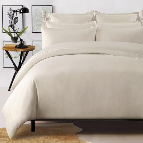 Echelon Home Queen-Bettwäsche-Set aus Leinen und Baumwolle, Stone Washed