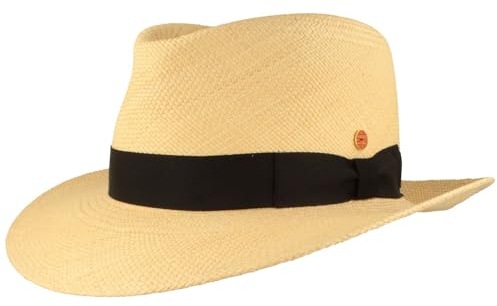 Mayser ORIGINAL Panama-Hut Stroh-Hut Sommer-Hut aus Ecuador Traditionell Handgeflochten Hut UV-Schutz 80 Wasserabweisend Bruchschutz - Bogart (55 Natur)