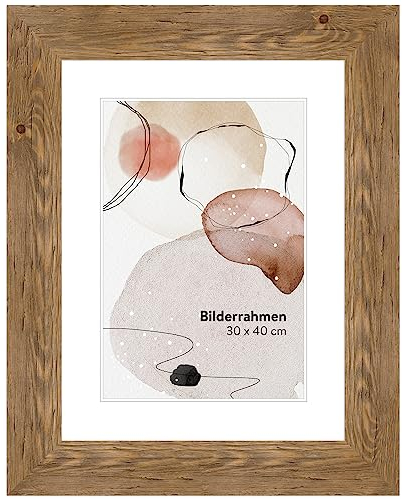 WANDStyle Bilderrahmen Eiche DIN A3 29,7x42 cm aus Holz im Landhaus-Stil zum Aufhängen, Posterrahmen Made in Germany - H780