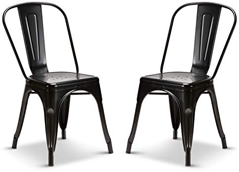 Your Price Furniture.com Set of 2 Metal Industrial Dining Chairs Retro Style Stacking Kitchen Vintage Seat For Home, Bistros and Cafes (Matt Black)