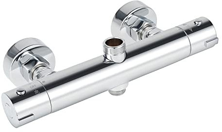 Round Thermostatic Shower Bar Mixer Valve Taps Chrome Bathroom Twin Outlet TOP 3/4 BSP (25mm),Bottom 1/2 BSP (21mm) (Round)