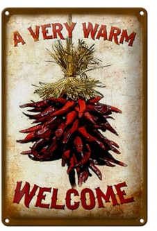 Blechschild 20x30cm gewölbt A Very Warm Welcome Chili Küche Deko Geschenk Schild
