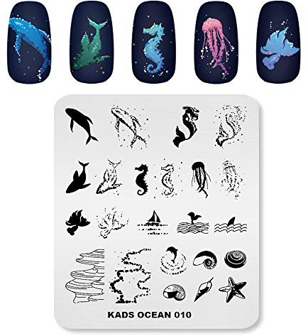 Alexnailart Nail Art Stamping Plates Image Template with Ocean Mermaid Shell Jellyfish Beach Pattern for Nail Design Manicure Print DIY Nail Design Nail Polish Transfer Tools