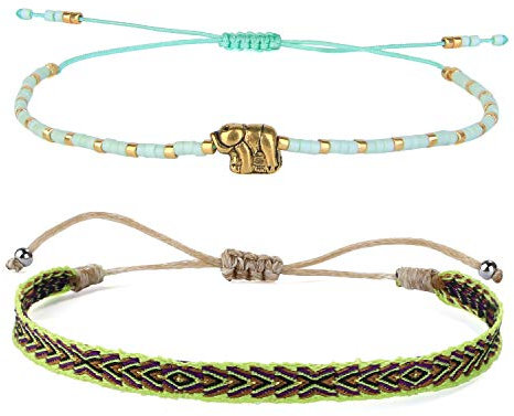 KELITCH 2PCS/Set Gold Elefant Miyuki Perle Armbänder Stapelbar Bunte Perle Armbänder Modeschmuck Geschenke für Mädchen (07J)