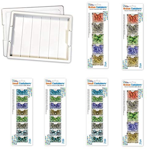 Elizabeth Ward Bead Storage 2 Piece Plastic Organizer Tray Bundle w/ 5 Piece Bead Storage Container (3 Pack) & 8 Piece Bead Storage Container (3 Pack)