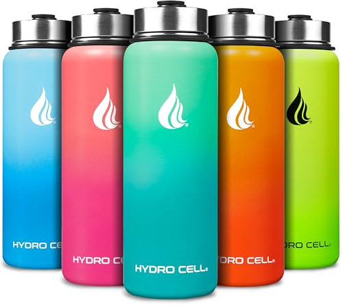 HYDRO CELL Edelstahl-Wasserflasche mit Strohhalm und Weithalsdeckeln (64oz 40oz 32oz 24oz 18oz 14oz) - Isoliertes, schweißbeständiges Sportdesign (Mint/Grün - 40oz)