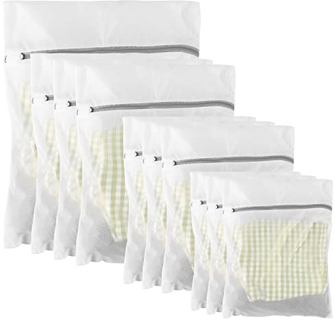 10 Pack Mesh Laundry Bags for Delicates with Non Rust Zipper- MDSXO White Laundry Bags Mesh Wash Bags, Easy Fit Bra, Sock,Lingerie,Sneaker,Baby Laundry for Washing Machine Travel Storage[1XL/3L/3M/3S]