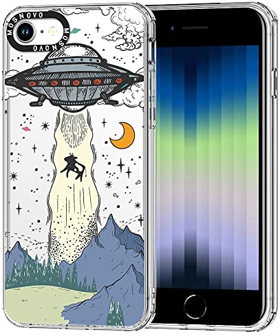 MOSNOVO Case for iPhone SE, iPhone 8 & iPhone 7, [Buffertech 6.6ft Military-Grade Drop Protection] [Anti Peel Off Tech] Clear TPU Bumper Phone Case Cover Design - UFO