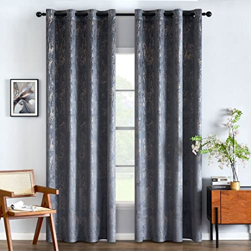 EMEMA Samtvorhänge Vorhang Blickdicht Vorhänge mit Ösen Gardinen Deko Ösenvorhang Dekoschal Dekogardinen für Schlafzimmer Wohnzimmer 2er Set 140 x 245 cm(B x H) Grau
