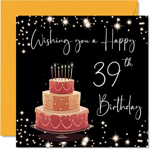 39th Birthday Card for Women Men - Stylish Elegant - Happy Birthday Cards for 39 Year Old Woman Son Daughter Brother Sister Uncle Auntie, 145mm Greeting Cards Gift