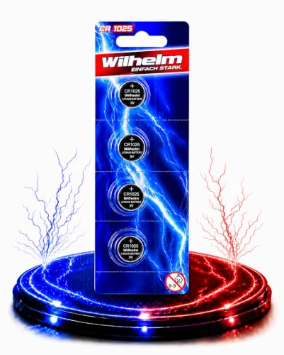 Wilhelm CR1025 Lithium Knopfzellen 3V 32 mAh, ø10 x 2,5 mm – 4 Stück | Einsatzbereich von minus 20 bis plus 60 °C und dank geringer Selbstentladung bis zu 8 Jahre lagerbeständig