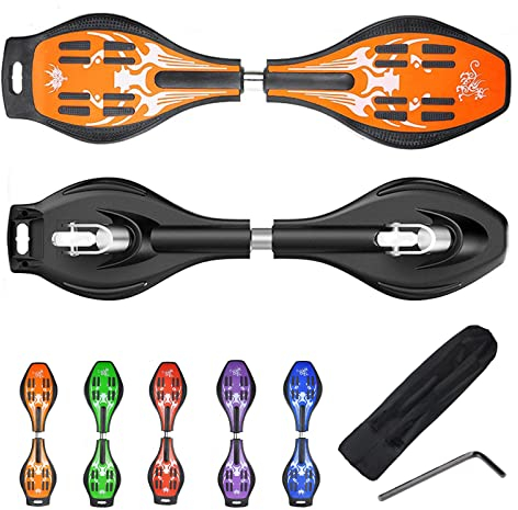 Waveboard Kinder ab 10 Jahre, Streetsurfing Waveboard Snakeboard mit Leuchtrollen, Waveboards mit Tasche und Zubehör, Skateboard für Mädchen und Junge, Belastbar Bis 100 kg,Orange