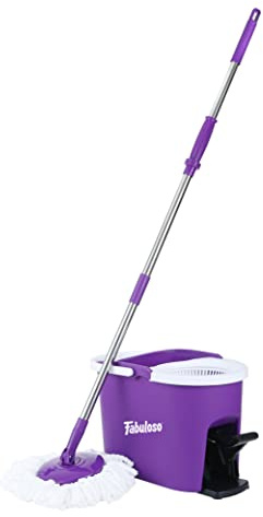 Fabuloso Spin Mop and Bucket, Hands-Free Wringing, Machine Washable Microfiber Head, Adjustable Pole, Purple, Floor Cleaning