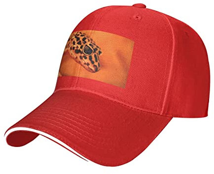 Leopard Little Gecko Casual Sandwich Baseball Cap Verstellbar Waschbar Klassisch Geschwungene Krempe Baseball Cap für Damen und Herren, Rot, EinheitsgröÃŸe