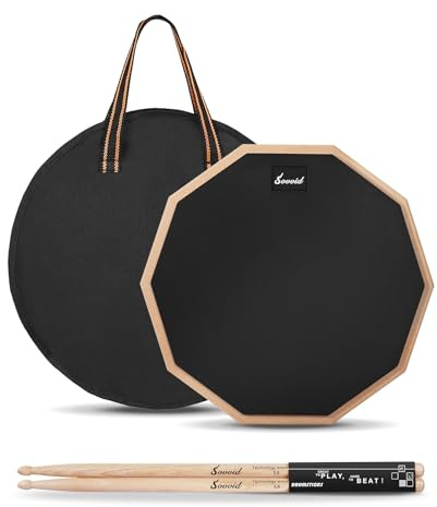 Sovvid 12 Zoll Drum Pad und 5A Drum Sticks, Doppelseitiges Snaredrum-Übungspad für Drummer, Silent Practice Drum Pad mit Aufbewahrungstasche - Schwarz