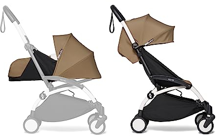 BABYZEN YOYO2 Kompletter Kinderwagen - Inklusive YOYO 0+ Neugeborenen Set (Toffee), Kinderwagengestell (White) & 6+ Textilset (Toffee) - für Kleinkinder bis 22 kg