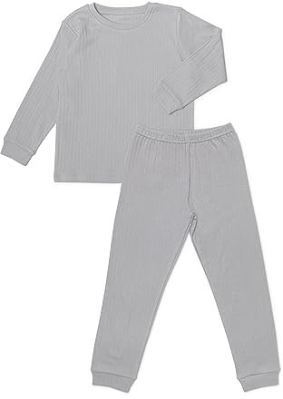 Ehrenkind® Schlafanzug Kinder | 100% Bio-Baumwolle | Unisex | Standard 100 by Oeko-TEX | 98/104 Hellgrau Rippe | Pyjama Jungen und Mädchen | Schlafanzug lang