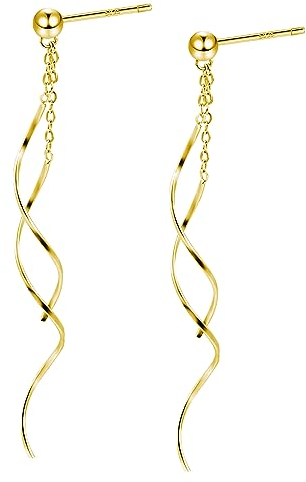 Silber 925 Ohrringe Gold für Damen, Sterling Silber 925 Ohrstecker mit Lange Kette Ohrringe kleine Tropfenkette Quasten Welle, Ohrringe Hängend Baumeln Leicht Ohrstecker Lang Gold für Damen Frauen