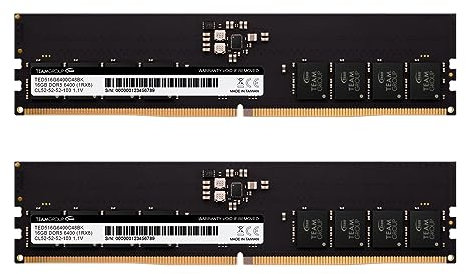 TEAMGROUP Elite DDR5 32GB Kit (2x16GB) 6400MHz PC5-51200 CL52 Non-ECC Unbuffered UDIMM 288 Pin PC Computer Desktop Memory Module Ram Supports Intel & AMD TED532G6400C52DC01