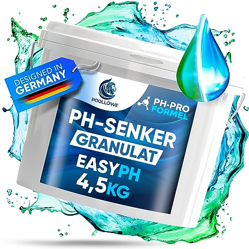 PoolLöwe® pH Minus Granulat mit [ph-Pro Formel] 4,5kg I pH Senker Pool extra Sicher & Effizient dank pH-Wert Stabilisator I pH Wert Senker für Pool & Whirlpool | Pool pH Minus Granulat pH- Regulierung