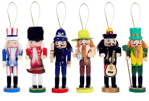 6pcs Small Wooden Nutcracker Soldier Christmas Decorations, Mini Nutcracker Soldier Puppet Doll Pendant for Tree, Xmas Decor