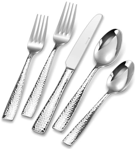 KEAWELL Premium 20/45/65-teiliges Louis Hammered Silverware-Set mit quadratischem Rand, 18/10 Edelstahl, Service für 4/8/12, feines Flatware-Set, Dishwasher Safe (45)