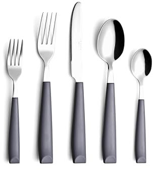 ANNOVA Juego de cubiertos de acero inoxidable con mangos de colores (20 piezas) (gris, 20 Pieces)