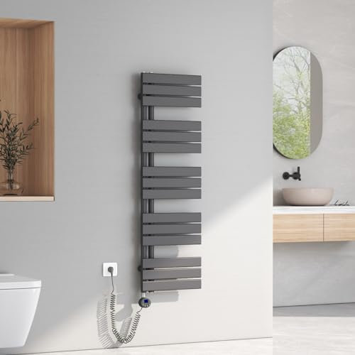 EMKE Scaldasalviette Elettrico con Elemento riscaldante termostatato,1320x400mm 600W，Pannello Asciugamano Elettrico con Asta di Riscaldamento con Timer, Antracite