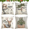 HIQE-FL Leinen Dekokissen 50x50cm,4 Stück Kissenbezug Weihnachten,Dekorative Kissenhülle,Kissenhülle Weihnachten,Weihnachten Kissenbezug Rehntier,Kissenbezug Weihnachtsmotiv