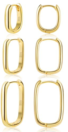 Ohrringe Gold Eckig Creolen Damen, Silber 925 Ohrringe Creolen Gold Set, Geometrische Quadrat Ohrringe Gold Set Creolen Eckig Kleine Knorpel Huggies Kreolen Creolen Gold Eckig Ohrringe für Damen