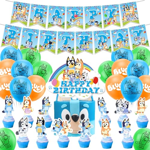 Blue Dog Birthday Party Decorations Blue Dog Party Supplies, Happy Birthday Banner, Balloons, Cake Toppers Cupcake Toppers, Cake Decoration