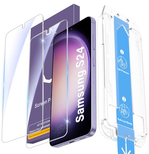 UniqueMe für Samsung Galaxy S24 Schutzfolie mit Schablone [Staubfreie Konstruktion][9H Bruchsicher Militärniveau], Full Screen Folie Für S24 Schutzfolie -2 Stück