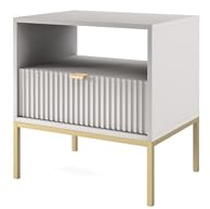 BETTSO - Nova S-54 - Nachttisch - Beistelltisch - Schubladenschrank - Nachtschrank - mit hohen Metallbeinen - Geriffelt - Schlafzimmer - Modern, Glamour - Grau - mit goldenen Griffen