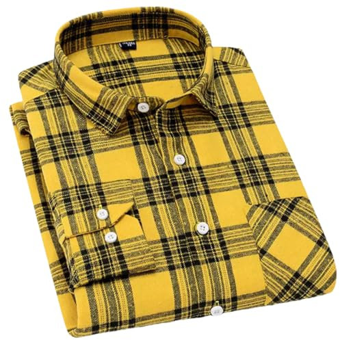 Chemise décontractée à carreaux en flanelle rouge et jaune pour homme, coupe régulière, boutons printemps automne, Xdm30 Jaune, 3XL