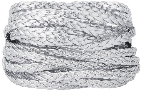 GORGECRAFT 5m Long Braided Leather Strings 5mm Flat Leather Cord 2mm Thick Folded Imitation Leather Thread Rope for Bracelet Anklets Necklace Jewelry Making DIY Braiding Crafts Gift Wrapping, Silver