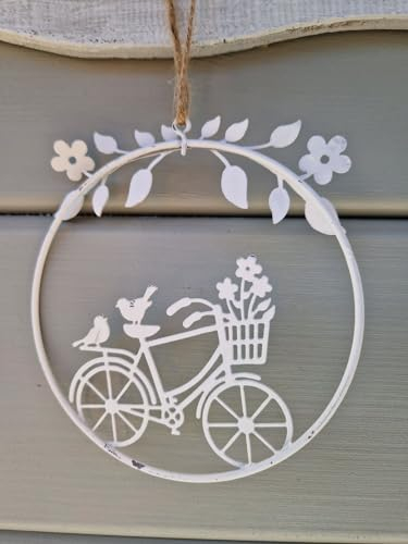 Deko zum Hängen Kranz Fahrrad Metall Weiß Shabby Chic 12x0,3x13 cm