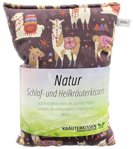Herbal Pillow, Natural Sleeping and Healing Herb Pillow, 25 x 20 cm, Filled with 8 Different Medicinal Herbs, Including Soothing Sleep Aid, Design Llama