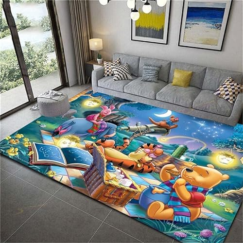 MUICIN Cartoon Winnie The Pooh 3D Gedruckt Teppich Wohnkultur Weiche Flanell Schlafzimmer Teppich Baby Spielen Krabbelteppich für Wohnzimmer .,140 * 200cm