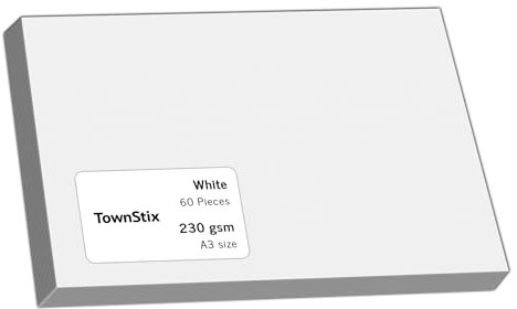 60 Stück, 230g - A3 Tonkarton Zeichenkarton Weiß, Fotokarton Kartonpapier Bastelkarton Pappe Dickes Papier