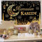 KEPMOV Ramadan Kareem Banner, Schwarz und Gold Ramadan Mubarak Banner Ramadan Dekorationen für zu Hause, Eid Mubarak Kareem Hintergrund mit Mond Laterne Zeichen für Muslimische Decor Party Supplies