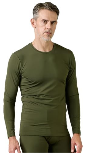 LAPASA Men's Thermal Underwear Top Lightweight Long Sleeve Shirt Crew Neck Base Layer for Running Cycling Outdoors Activity M09 Olive Green (1 Top) XL