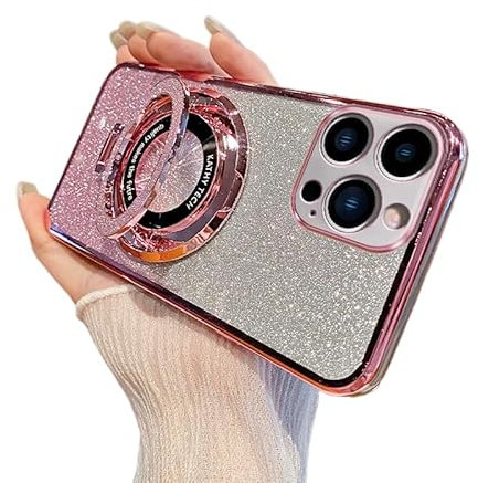 IMEIKONST Case Compatible with iPhone 11 Pro Max, Gradient Glitter Ring Kickstand Case for Girls Women Lens Protection Shockproof TPU Rubber Bumper Cover for iPhone 11 Pro Max. Rose Gold DS1