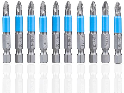 Treki Magnetic Ph2 Phillips Screwdriver Bit Set,10PCS 1/4 Hex Shank Phillips Drill Bits Steel Short Anti-Slip Screwdriver Bits Magnetic Ph2 Impact Driver Bits