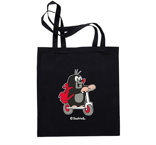 Zdeněk Miler Stoffbeutel Beutel für Shopping Lebensmittel mit Griff Baumwollbeutel Original Der kleine Maulwurf und der Scooter Schwarz, 42x38 cm, für Kinder Jungen Mädchen Unisex