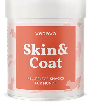 vetevo Skin & Coat Bites Fellpflege-Snacks für Hunde, für Glänzendes Fell, Gegen Haarausfall & Juckreiz, Natürlicher Zecken-Schutz Hund - 300g Dose