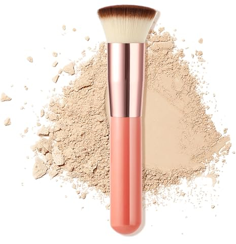 Foundation Brush for Liquid Makeup, Flat Top Kabuki Professional Makeup Tools for Cream Powder Blush and Concealer, Pink