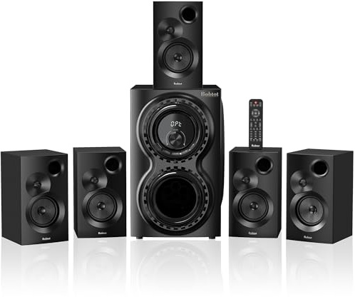 Système de son pour cinéma maison - Systèmes de son surround 5.1 - Puissance de crête de 1400 W - 30,5 cm - Caisson de basses puissant - Audio domestique stéréo filaire 5.1 avec Bluetooth HDMI